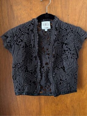 Anagram Black Floral Crochet Open Cardigan size 2
